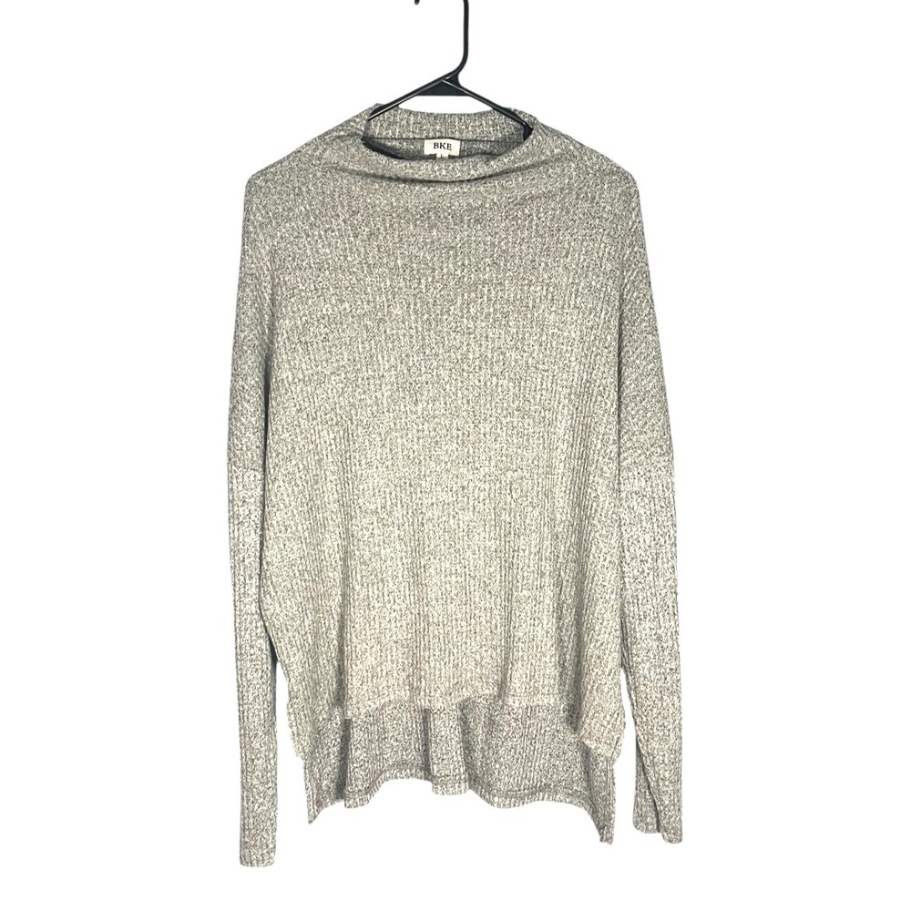 BKE Buckle Women's Light Weight Knit Hi Low Sweater Gray L Cowl Neck Oversized